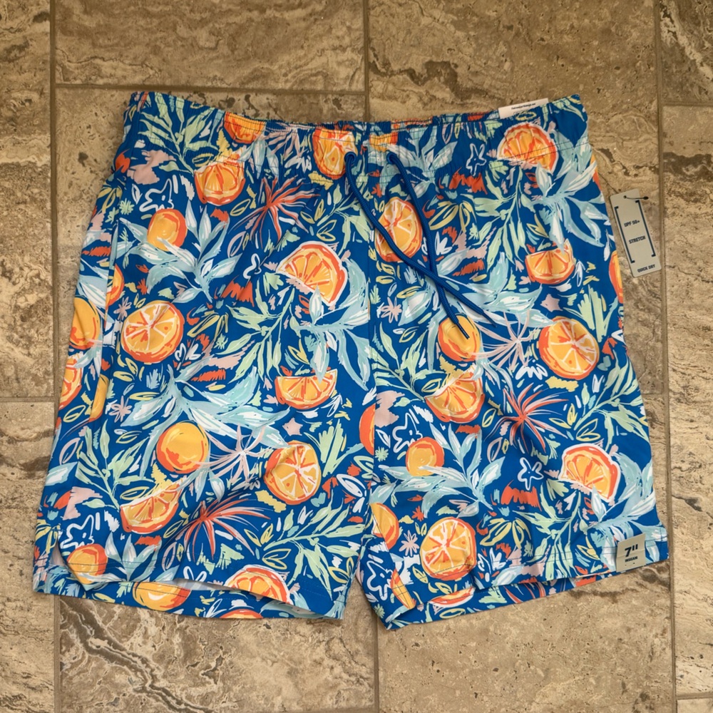 NWT Size L George Above the Knee Vibrant Floral and Orange Print Swim Shorts